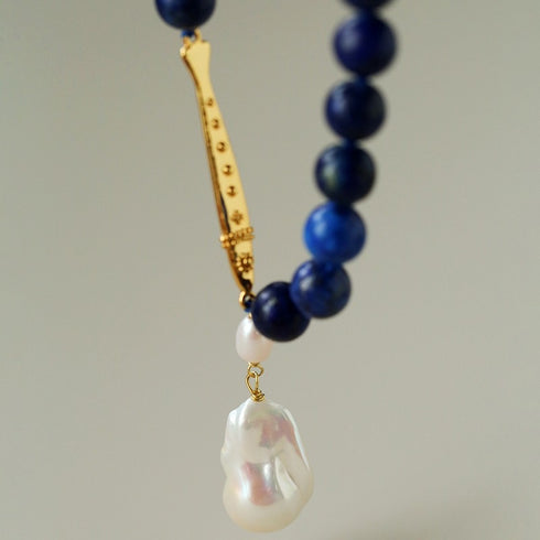 Golden Fish Gemstones Beaded Baroque Drop Necklace
